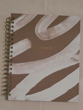 Goals Spiral Notebook Journal - Taupe & White